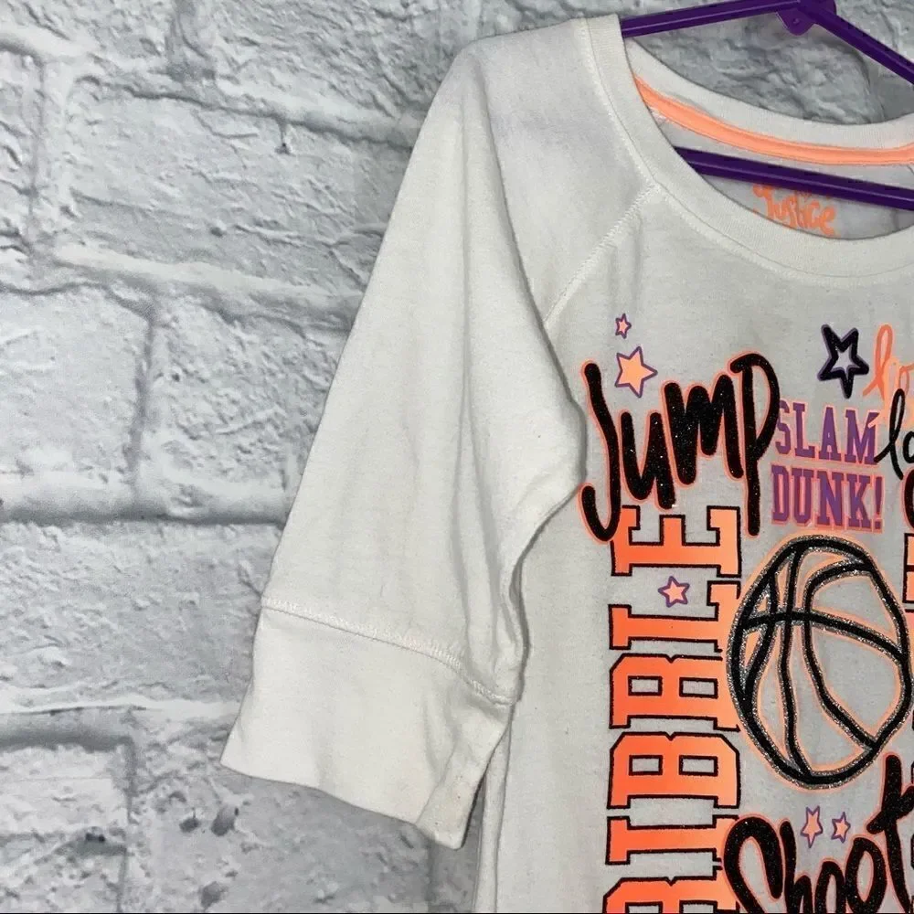 Justice graphic print 3/4 sleeve top with basketball print girls size 7